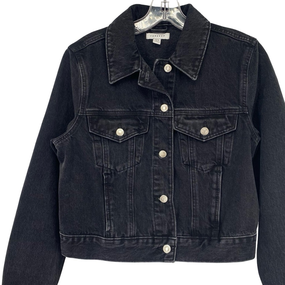 Topshop Black Denim Jean Jacket Moto - Picture 2 of 7